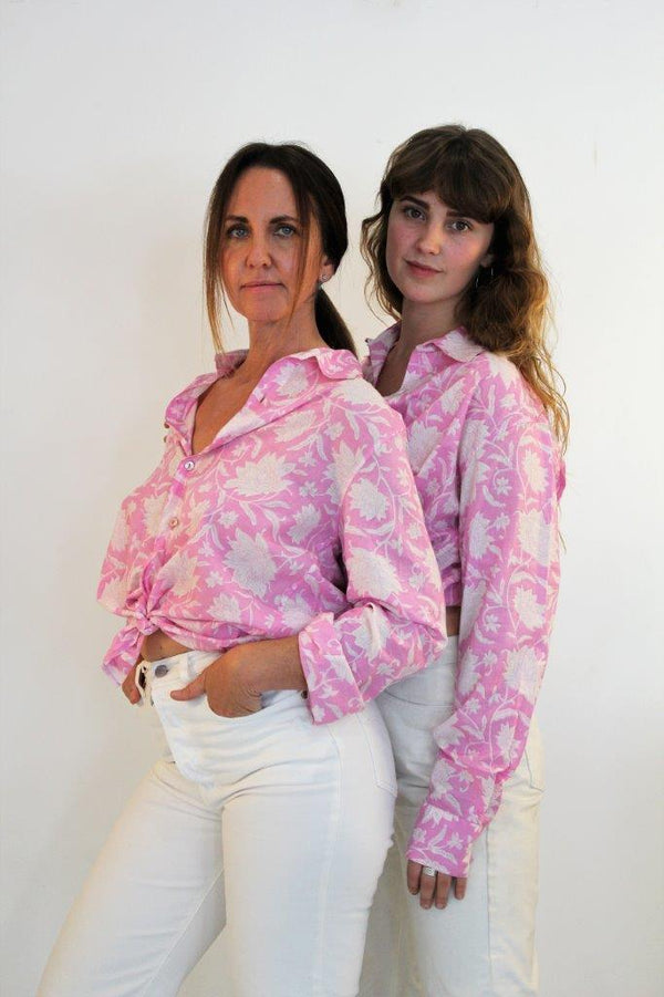 Pink Cotton Shirt with White Flower