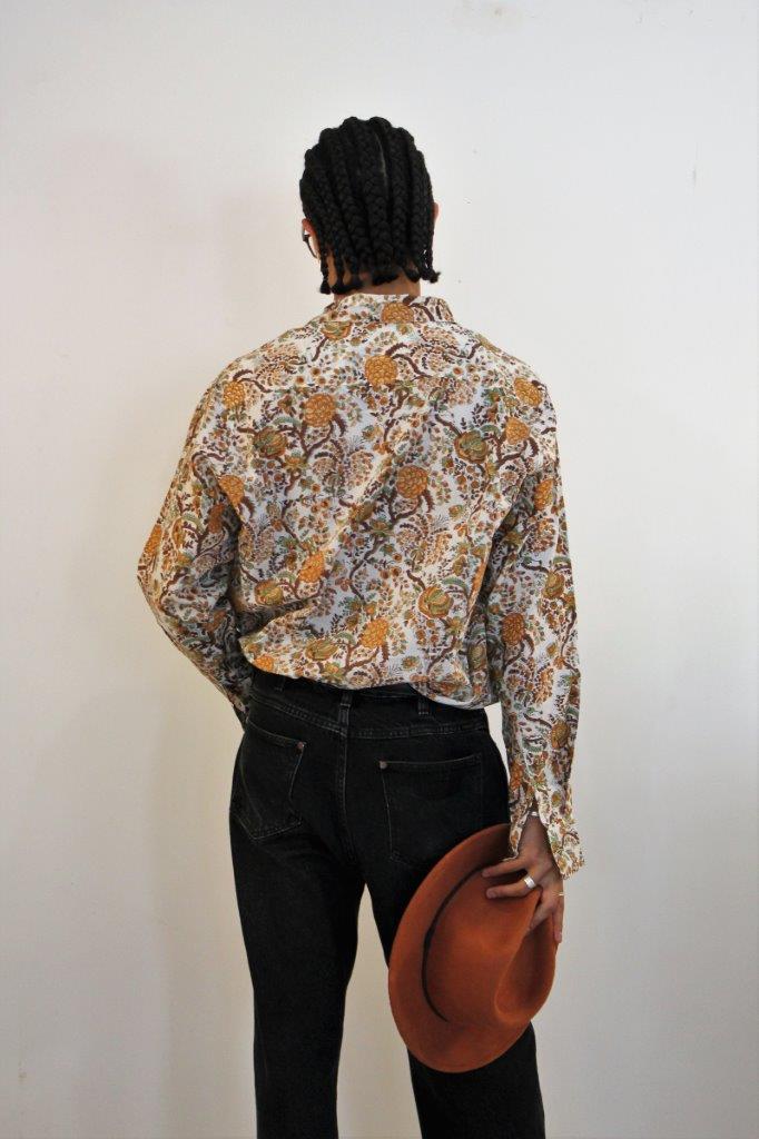 Brown Cotton Shirt with Flowers