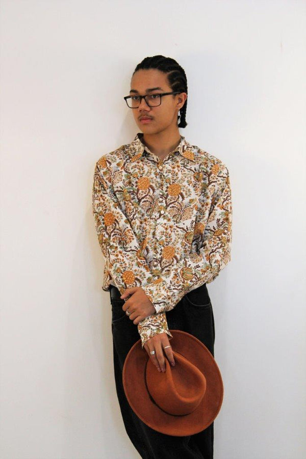 Brown Cotton Shirt with Flowers